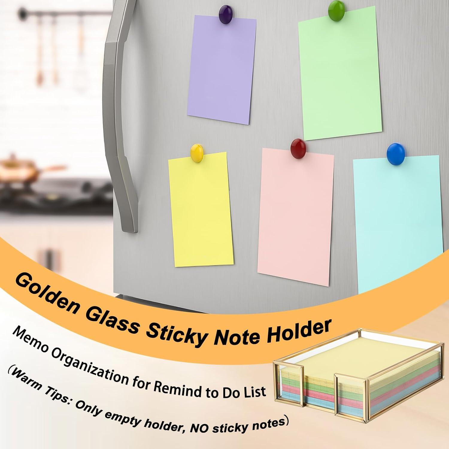 image:imageBTSKY Golden Glass Sticky Note Holder for 3x3 Inch Sticky Notes Elegant Post It Note Dispenser with NonSlip Pads Clear Notepad Holder for Desk Organization Planning Home Office Decor4x6