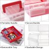 BTSKY Clear Plastic Storage Box with Removable Tray Multipurpose Stationery Storage Box with Handle Handy Sewing Box Art Craft Supply Organizer Home Utility Box (Red)(Red)