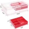 BTSKY Clear Plastic Storage Box with Removable Tray Multipurpose Stationery Storage Box with Handle Handy Sewing Box Art Craft Supply Organizer Home Utility Box (Red)(Red)