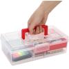 BTSKY Clear Plastic Storage Box with Removable Tray Multipurpose Stationery Storage Box with Handle Handy Sewing Box Art Craft Supply Organizer Home Utility Box (Red)(Red)