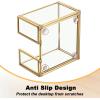 BTSKY Golden Glass Sticky Note Holder for 3×3 Inch Sticky Notes, Elegant Post It Note Dispenser with Non-Slip Pads Clear Notepad Holder for Desk Organization Planning, Home Office Decor(3”x3”)