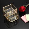 BTSKY Golden Glass Sticky Note Holder for 3×3 Inch Sticky Notes, Elegant Post It Note Dispenser with Non-Slip Pads Clear Notepad Holder for Desk Organization Planning, Home Office Decor(3.8″ x 3.7″)
