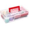 BTSKY Clear Plastic Storage Box with Removable Tray Multipurpose Stationery Storage Box with Handle Handy Sewing Box Art Craft Supply Organizer Home Utility Box (Red)(Red)