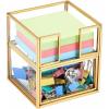 BTSKY Golden Glass Sticky Note Holder for 3×3 Inch Sticky Notes, Elegant Post It Note Dispenser with Non-Slip Pads Clear Notepad Holder for Desk Organization Planning, Home Office Decor(3.8″ x 3.7″)
