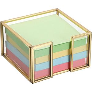 BTSKY Golden Glass Sticky Note Holder for 3×3 Inch Sticky Notes, Elegant Post It Note Dispenser with Non-Slip Pads Clear Notepad Holder for Desk Organization Planning, Home Office Decor(3”x3”)