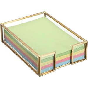 BTSKY Golden Glass Sticky Note Holder for 3×3 Inch Sticky Notes, Elegant Post It Note Dispenser with Non-Slip Pads Clear Notepad Holder for Desk Organization Planning, Home Office Decor(4”x6”)