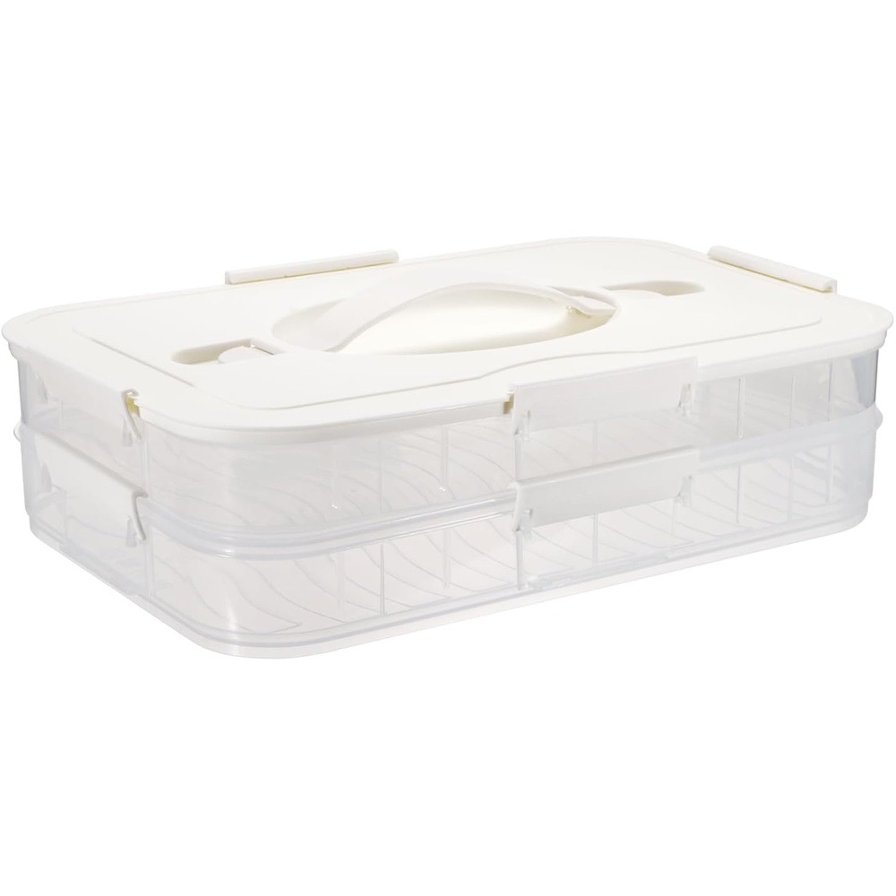 image:imageBTSKY Plastic Food Storage Container with lids Dumpling Storage Box Cookie Carrier Cookie Sheet with Lid Portable Large Food Container for Snack Fruit Vegetables Meat Wontons2Layer White