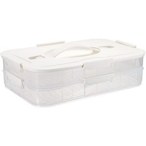 BTSKY Plastic Food Storage Container with lids, Dumpling Storage Box, Cookie Carrier Cookie Sheet with Lid, Portable Large Food Container for Snack, Fruit, Vegetables, Meat, Wontons(2-Layer, White)