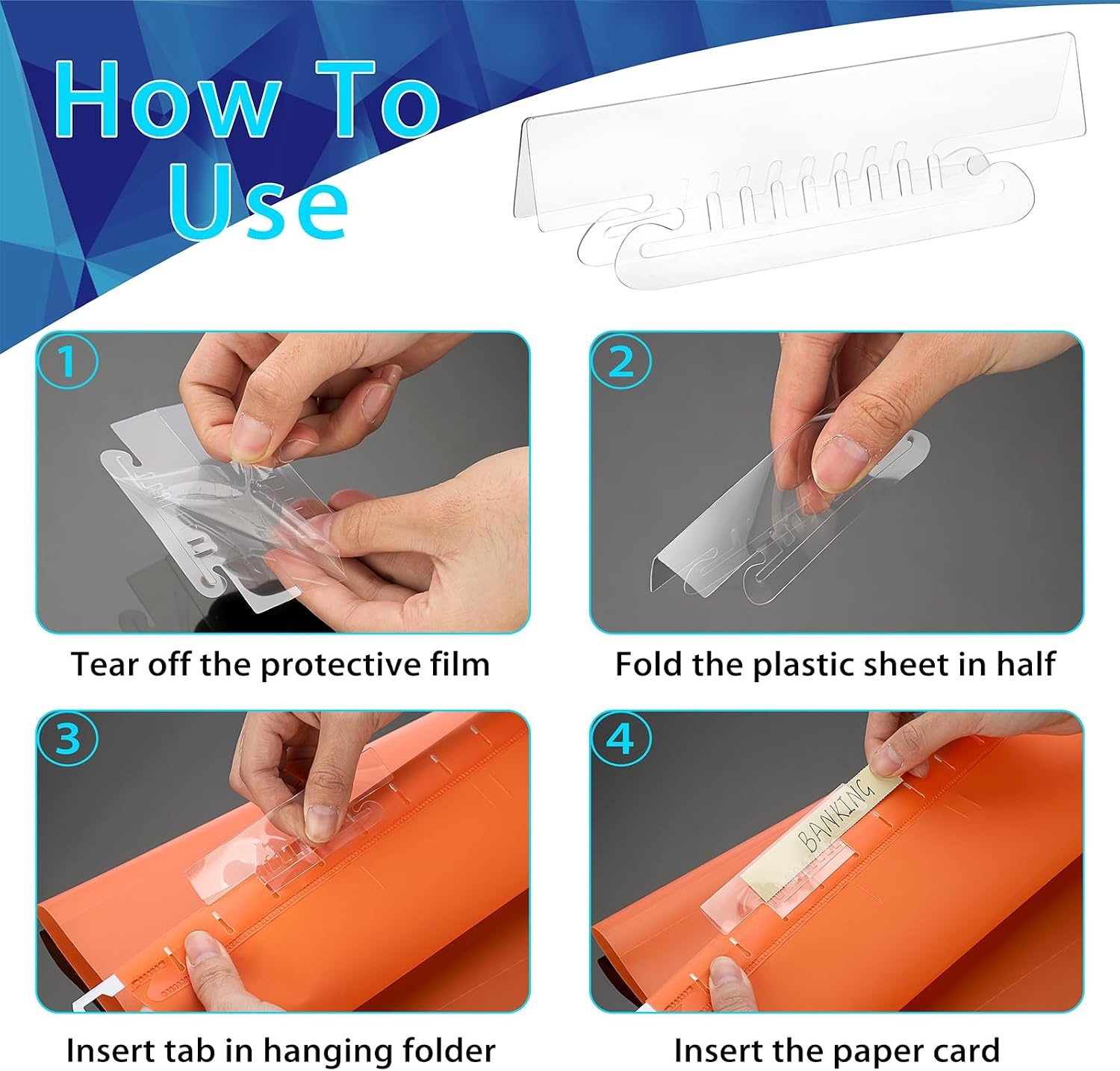 image:imageBTSKY 41 Inch Clear Plastic Modern Hanging File Folders with 75 Pcs Insertable Tabs and Colored Paper Inserts