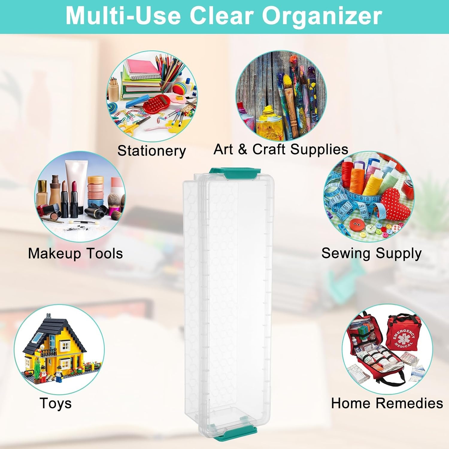 image:imageBTSKY 1 Pack Long Plastic Storage Box for Pencils Clear Marker Organizer Stackable Storage Box for Painting Brushes Painting Brush Container with Snaptight Lid for Drawing Tools Small Items BlueBlue