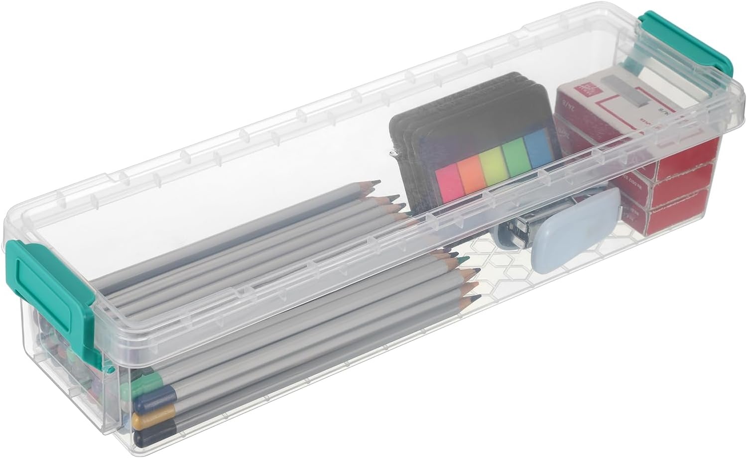 image:imageBTSKY 1 Pack Long Plastic Storage Box for Pencils Clear Marker Organizer Stackable Storage Box for Painting Brushes Painting Brush Container with Snaptight Lid for Drawing Tools Small Items BlueGreen