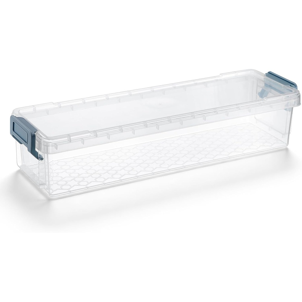 image:imageBTSKY 1 Pack Long Plastic Storage Box for Pencils Clear Marker Organizer Stackable Storage Box for Painting Brushes Painting Brush Container with Snaptight Lid for Drawing Tools Small Items BlueBlue