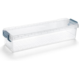 BTSKY 1 Pack Long Plastic Storage Box for Pencils, Clear Marker Organizer Stackable Storage Box for Painting Brushes, Painting Brush Container with Snap-tight Lid for Drawing Tools Small Items (Blue)(Blue)