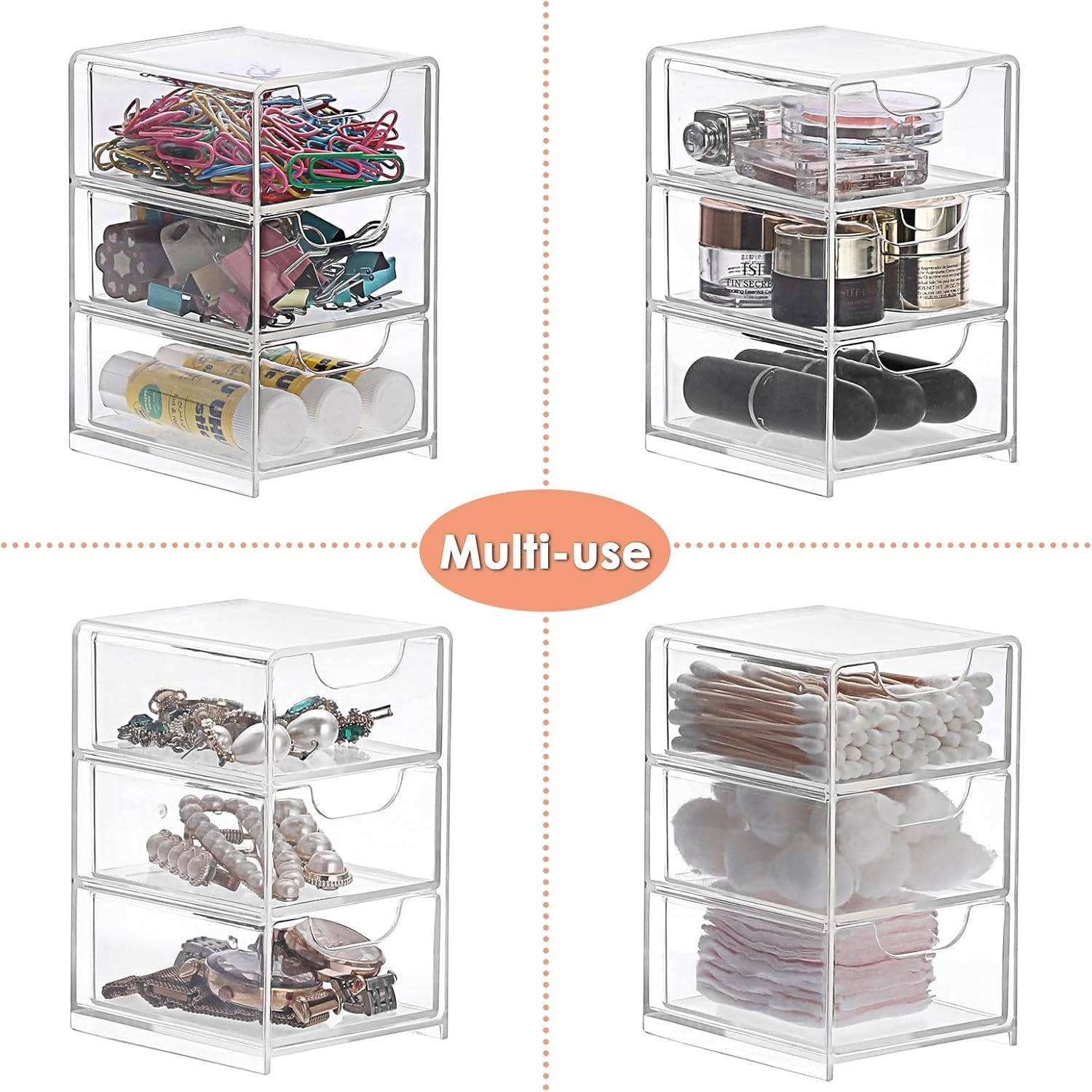 image:imageBTSKY 1 Pack Small Acrylic Storage Organizer with Drawers 3Layer Clear Desktop Organizer for Office Supplies Mini Storage Box with Drawers for Desk Desktop Makeup Drawer Jewelry Storage BoxClear