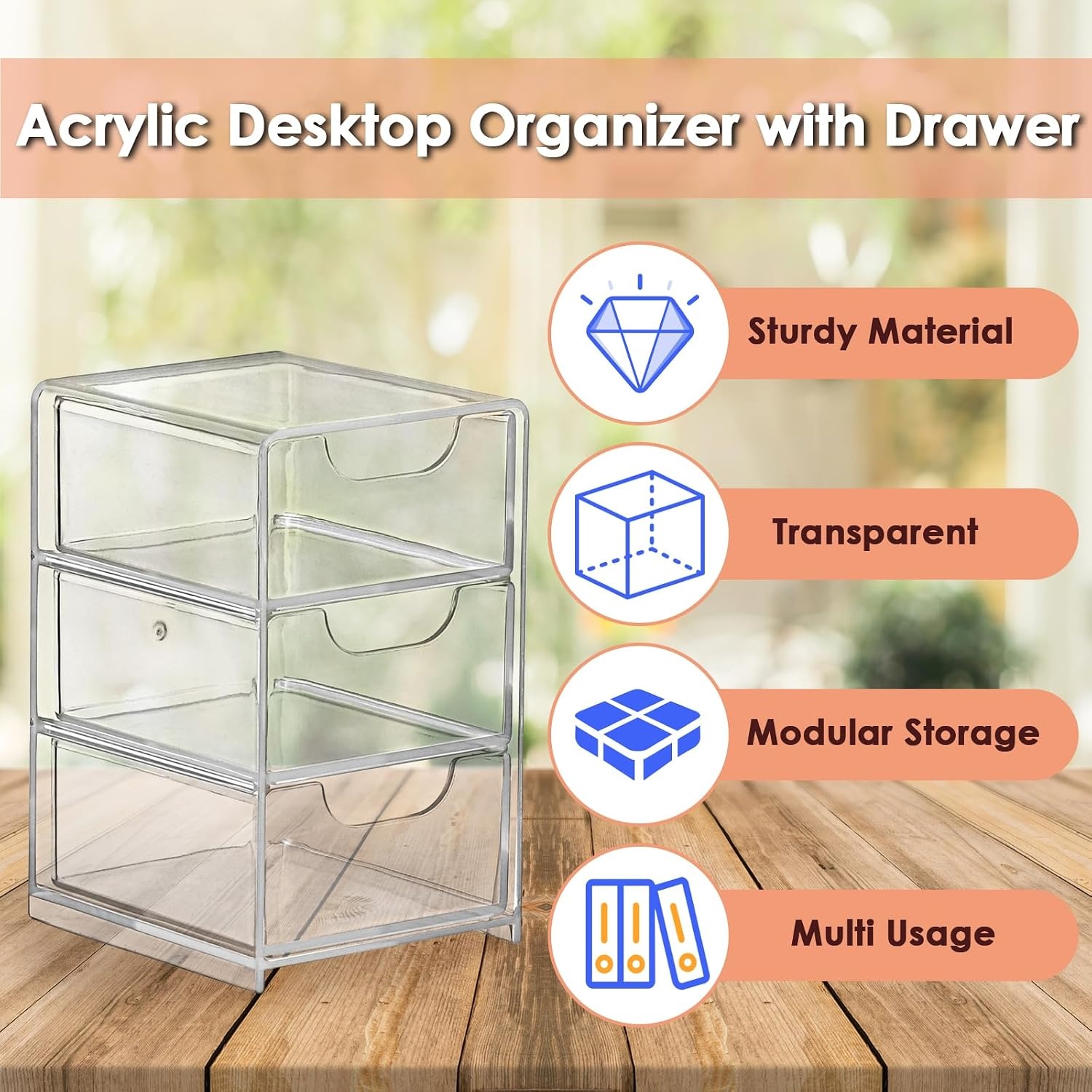 image:imageBTSKY 1 Pack Small Acrylic Storage Organizer with Drawers 3Layer Clear Desktop Organizer for Office Supplies Mini Storage Box with Drawers for Desk Desktop Makeup Drawer Jewelry Storage BoxClear
