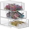 BTSKY 1 Pack Small Acrylic Storage Organizer with Drawers, 3-Layer Clear Desktop Organizer for Office Supplies Mini Storage Box with Drawers for Desk, Desktop Makeup Drawer Jewelry Storage Box(Clear)