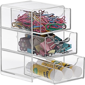 BTSKY 1 Pack Small Acrylic Storage Organizer with Drawers, 3-Layer Clear Desktop Organizer for Office Supplies Mini Storage Box with Drawers for Desk, Desktop Makeup Drawer Jewelry Storage Box(Clear)